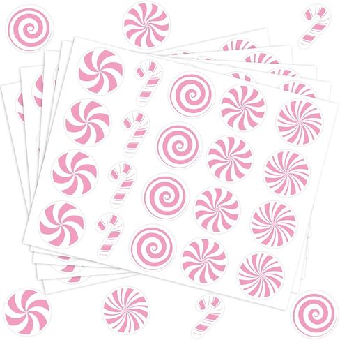 500 Pcs Christmas Candy Cane Stickers Pink Paper Decals Peppermint Candy Self-Adhesive Stickers for Envelopes Scrapbook Gifts DIY, 1.5 in in Saudi Arabia