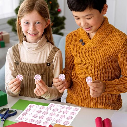 500 Pcs Christmas Candy Cane Stickers Pink Paper Decals Peppermint Candy Self-Adhesive Stickers for Envelopes Scrapbook Gifts DIY, 1.5 in in Saudi Arabia
