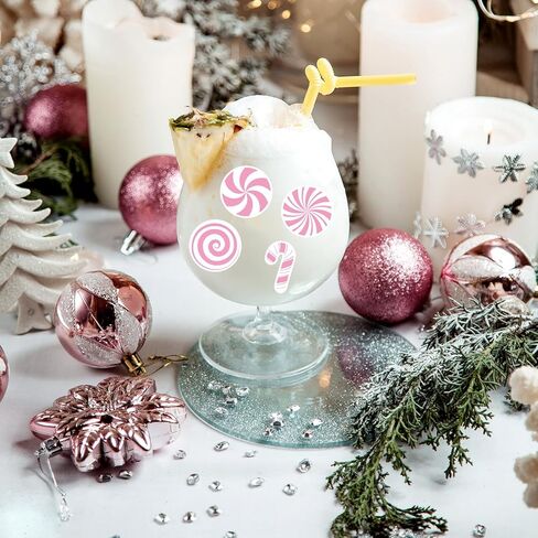 500 Pcs Christmas Candy Cane Stickers Pink Paper Decals Peppermint Candy Self-Adhesive Stickers for Envelopes Scrapbook Gifts DIY, 1.5 in in Saudi Arabia
