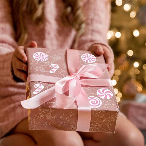 500 Pcs Christmas Candy Cane Stickers Pink Paper Decals Peppermint Candy Self-Adhesive Stickers for Envelopes Scrapbook Gifts DIY, 1.5 in in Saudi Arabia