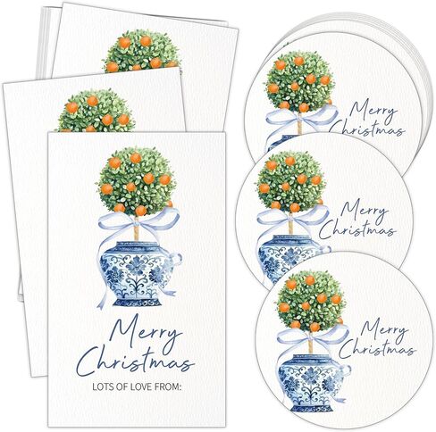 Christmas Gift Stickers, Chinoiserie Name Labels with Orange Tree Vase, 20 Round & 20 Rectangle, Fits for Xmas Party Decor, Gift Wrapping, Envelopes Seals, Handcraft, Minimalist-A28 in Saudi Arabia