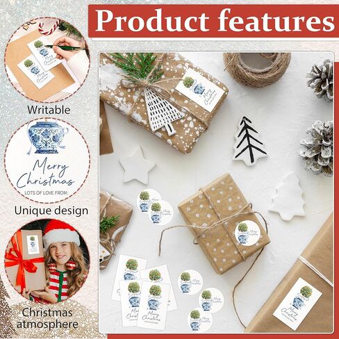 Christmas Gift Stickers, Chinoiserie Name Labels with Orange Tree Vase, 20 Round & 20 Rectangle, Fits for Xmas Party Decor, Gift Wrapping, Envelopes Seals, Handcraft, Minimalist-A28 in Saudi Arabia