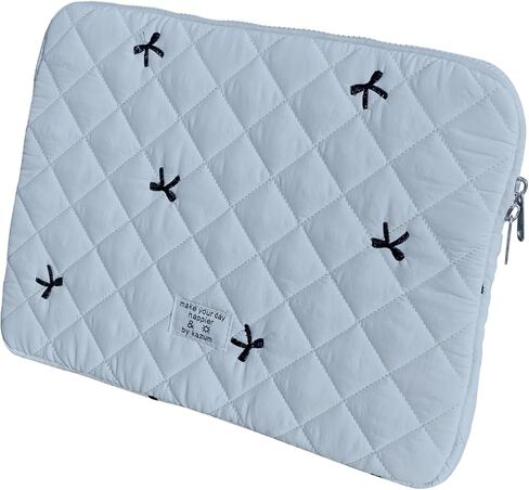 13-14 inch Cute Bow Graphic Carrying Laptop Bag, 13.6 inch Puffy Laptop Sleeve Case, Compatible with MacBook Air/Pro 13 14, HP Acer Dell ASUS Lenovo, Quilted Computer Bag with Zipper, Blue in Saudi Arabia