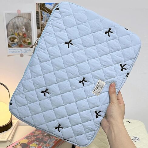 13-14 inch Cute Bow Graphic Carrying Laptop Bag, 13.6 inch Puffy Laptop Sleeve Case, Compatible with MacBook Air/Pro 13 14, HP Acer Dell ASUS Lenovo, Quilted Computer Bag with Zipper, Blue in Saudi Arabia