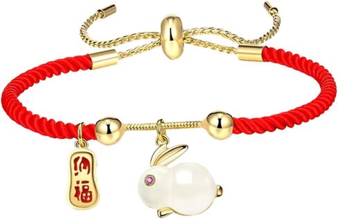 Zodiac Rabbit Red String for Spring Festival Adjustable Braided Red Symbol of Wealth Love Fortune Present for Chinese Year in Saudi Arabia