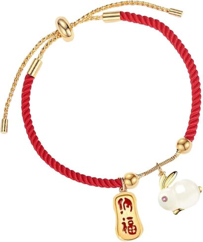 Zodiac Rabbit Red String for Spring Festival Adjustable Braided Red Symbol of Wealth Love Fortune Present for Chinese Year in Saudi Arabia