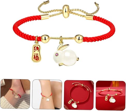 Zodiac Rabbit Red String for Spring Festival Adjustable Braided Red Symbol of Wealth Love Fortune Present for Chinese Year in Saudi Arabia