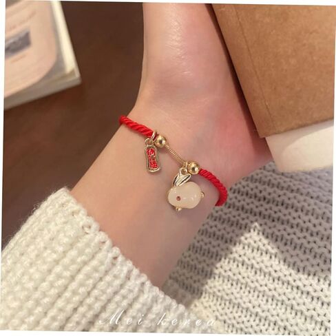 Zodiac Rabbit Red String for Spring Festival Adjustable Braided Red Symbol of Wealth Love Fortune Present for Chinese Year in Saudi Arabia