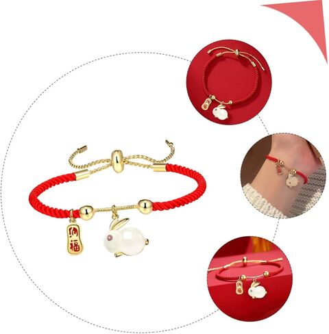 Zodiac Rabbit Red String for Spring Festival Adjustable Braided Red Symbol of Wealth Love Fortune Present for Chinese Year in Saudi Arabia