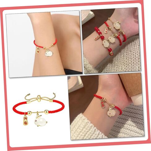 Zodiac Rabbit Red String for Spring Festival Adjustable Braided Red Symbol of Wealth Love Fortune Present for Chinese Year in Saudi Arabia