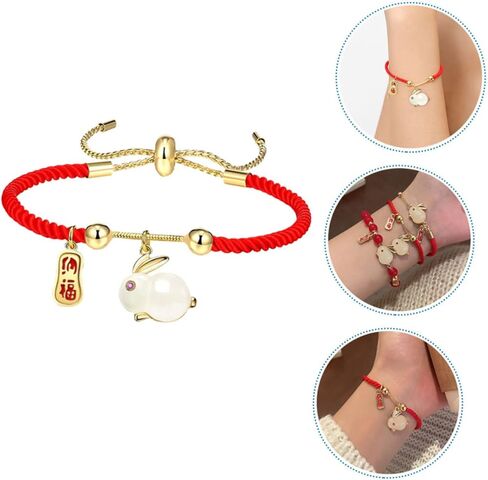 Zodiac Rabbit Red String for Spring Festival Adjustable Braided Red Symbol of Wealth Love Fortune Present for Chinese Year in Saudi Arabia