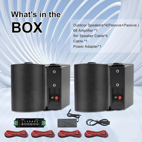 Herdio 5.25 Inch 600W Outdoor Bluetooth Speakers Waterproof Wired Wall Mount Weatherproof Loudspeaker System for Indoor- Outdoor Garden Poolside Patio Garage Home(4 Speakers,Black) in Saudi Arabia