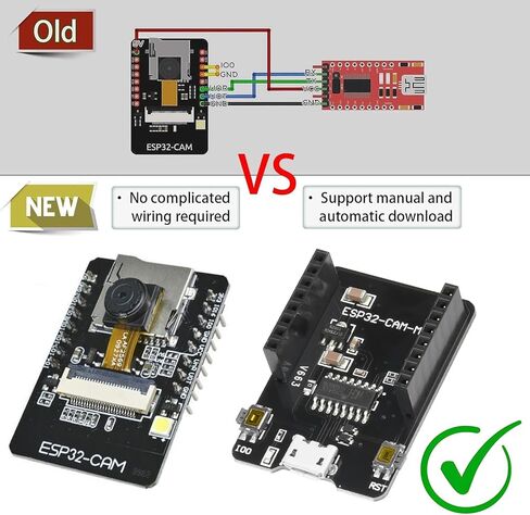 Aideepen ESP32-CAM W-BT Board ESP32-CAM-MB Typ-C إلى المنفذ التسلسلي CH-340G مع وحدة كاميرا OV2640 2MP وضع مزدوج يدعم NodeMCU 2 قطعة. in Kuwait