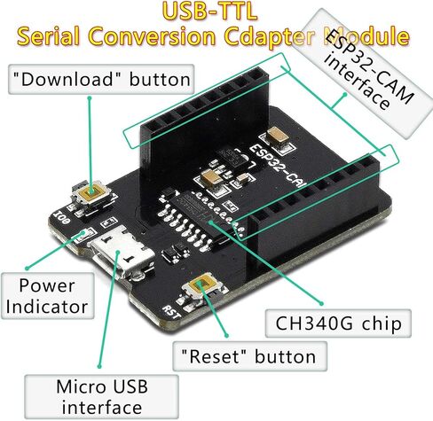 Aideepen ESP32-CAM W-BT Board ESP32-CAM-MB Typ-C إلى المنفذ التسلسلي CH-340G مع وحدة كاميرا OV2640 2MP وضع مزدوج يدعم NodeMCU 2 قطعة. in Kuwait