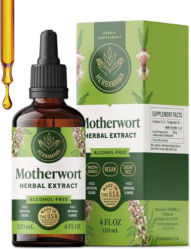 HERBAMAMA Motherwort Tincture - Calming Drops for Women's Wellness - Motherwort Herb Extract Vegan Women's Supplements - Alcohol & Sugar-Free, 56-Day Supply in Kuwait