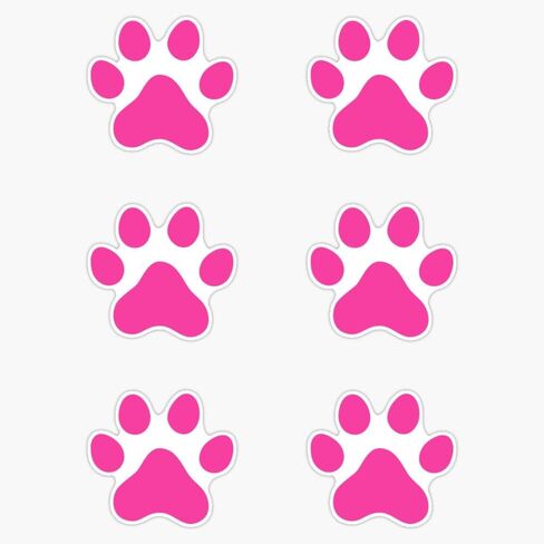 MAGNET Hot Pink Paw Print Stickers, Set Of Six Magnetic Sticker Vinyl Waterproof Magnet Decal Car 5" in Saudi Arabia