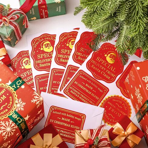 Marspark 120 Pcs Christmas Gift Tag Stickers from Santa Claus 4 Styles Self Adhesive Xmas North Pole Gift Tags Gold Foil Tag from Santa North Pole Delivery Stickers Labels for Present Wrapping Party in Saudi Arabia