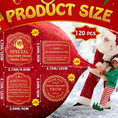 Marspark 120 Pcs Christmas Gift Tag Stickers from Santa Claus 4 Styles Self Adhesive Xmas North Pole Gift Tags Gold Foil Tag from Santa North Pole Delivery Stickers Labels for Present Wrapping Party in Saudi Arabia