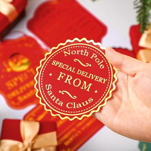 Marspark 120 Pcs Christmas Gift Tag Stickers from Santa Claus 4 Styles Self Adhesive Xmas North Pole Gift Tags Gold Foil Tag from Santa North Pole Delivery Stickers Labels for Present Wrapping Party in Saudi Arabia