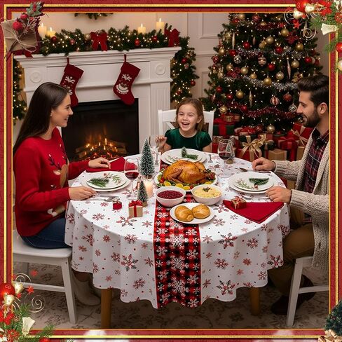6 Pcs Round Christmas Tablecloth 84 Inch Plastic Christmas Tree Snowman Snowflake Tablecloth Disposable Xmas Holiday Table Cover for Party Picnic Dinner Kitchen Decor (Snowflake) in Kuwait