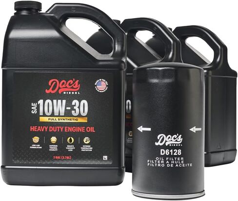 طقم تغيير الزيت الاصطناعي الكامل من Doc's Diesel 5W-40 D6128+DOCS5W40-3 | متوافق مع فورد 6.7L باور ستروك 2011-2025 in Kuwait