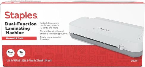 Staples Thermal Laminator Machine, 9.5 Inch W, Dual-Function Hot & Cold Laminating, Office Presentation Supplies, White/Gray in Saudi Arabia