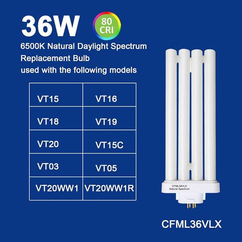 Valoisa CFML27VLX لمبة إضاءة الفلورسنت ذات طيف ضوء النهار الطبيعي، بديل لـ VERILUX CFML27VLX، 6500K in Kuwait