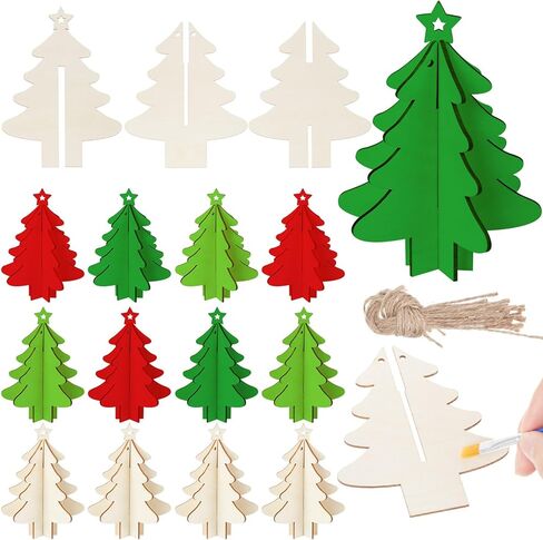 Chunful 36 Pcs DIY Christmas Wood Crafts to Paint 3D Unfinished Wooden Ornaments Christmas Hanging Cutouts Blank Hollow Wood Gingerbread Man Holiday Wooden Slice for Xmas Tree Decorations in Saudi Arabia