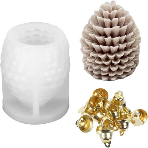 1 Pcs Christmas Candle Molds Christmas Resin Molds 3D Tree Shape Type B with 20 Gold Color 0.55in Bells for Party DIY Craft, Table Home Decor Supplies, Homemade Soap in Kuwait