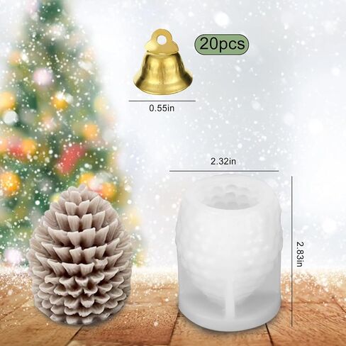 1 Pcs Christmas Candle Molds Christmas Resin Molds 3D Tree Shape Type B with 20 Gold Color 0.55in Bells for Party DIY Craft, Table Home Decor Supplies, Homemade Soap in Kuwait