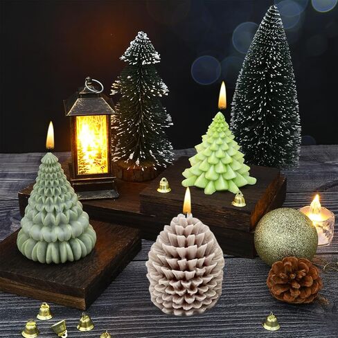 1 Pcs Christmas Candle Molds Christmas Resin Molds 3D Tree Shape Type B with 20 Gold Color 0.55in Bells for Party DIY Craft, Table Home Decor Supplies, Homemade Soap in Kuwait