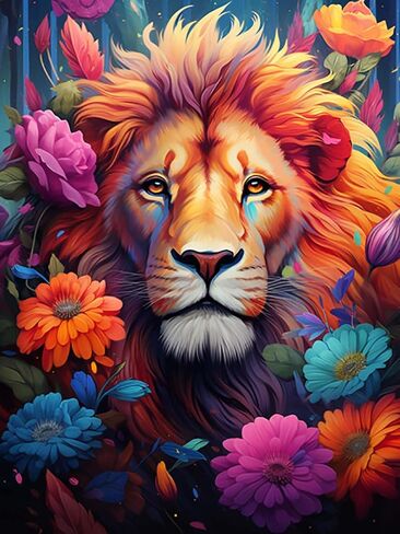 Reofrey DIY Diamond Art Kits for Adults Lion, Animals Full Drill Round Rhinestone Diamond Painting Kits, Cross Stitch Embroidery Canvas for Crafts Home Wall Decor 30x40cm in Kuwait