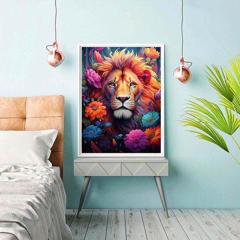 Reofrey DIY Diamond Art Kits for Adults Lion, Animals Full Drill Round Rhinestone Diamond Painting Kits, Cross Stitch Embroidery Canvas for Crafts Home Wall Decor 30x40cm in Kuwait