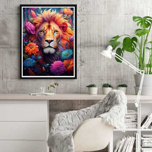 Reofrey DIY Diamond Art Kits for Adults Lion, Animals Full Drill Round Rhinestone Diamond Painting Kits, Cross Stitch Embroidery Canvas for Crafts Home Wall Decor 30x40cm in Kuwait