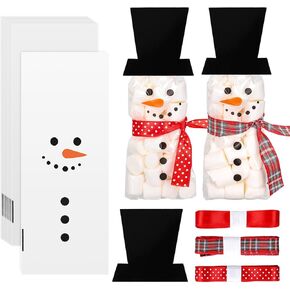 Whaline 100 Packs Winter Christmas Cellophane Treat Bags Snowman Clear Candy Goodie Bags Winter Xmas DIY Art Crafts Kit for Popcorn Sweet Party Favor Supplies in Saudi Arabia