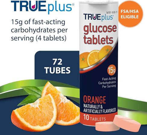 TRUEplus Glucose Tablets, Orange Flavor - 6X 10ct Tubes in Saudi Arabia
