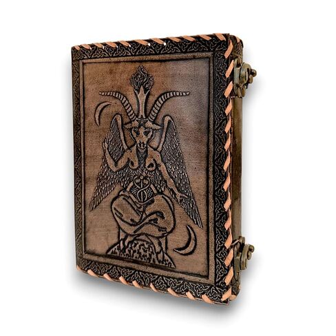 RAQI CRAFTS premium handmade leather journal – Embossed Sigil of Baphomet, Satanic Book of Shadows design, Perfect for spells, travel diary, or vintage-style gift, 8x6in Brushed Bronze color in Saudi Arabia