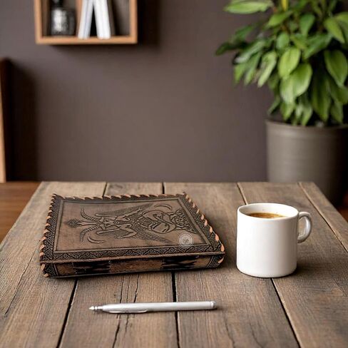 RAQI CRAFTS premium handmade leather journal – Embossed Sigil of Baphomet, Satanic Book of Shadows design, Perfect for spells, travel diary, or vintage-style gift, 8x6in Brushed Bronze color in Saudi Arabia