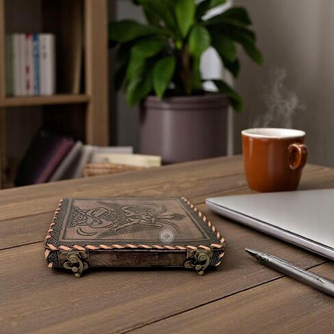 RAQI CRAFTS premium handmade leather journal – Embossed Sigil of Baphomet, Satanic Book of Shadows design, Perfect for spells, travel diary, or vintage-style gift, 8x6in Brushed Bronze color in Saudi Arabia