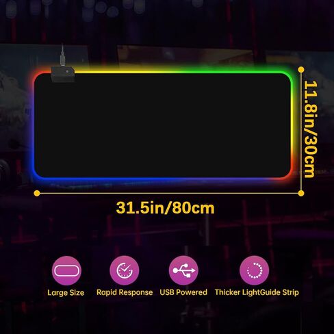 لوحة ماوس للألعاب RGB، 31.5 × 11.8 بوصة، حصيرة ماوس كبيرة الحجم، إضاءة LED فائقة السطوع ولوحة ماوس ممتدة كبيرة وناعمة مع 14 وضع إضاءة، مثالية للألعاب أو العمل - أسود كلاسيكي in Saudi Arabia