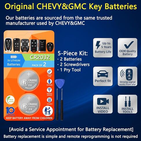 Key Fob Replacement Batteries for Chevy & GMC (Silverado Equinox Malibu Traverse Cruze Sierra Acadia Terrain Colorado Impala Trax Camaro Tahoe Yukon Trailblazer) Remote Key (2-Pack) (Check Fit Guide) in Kuwait