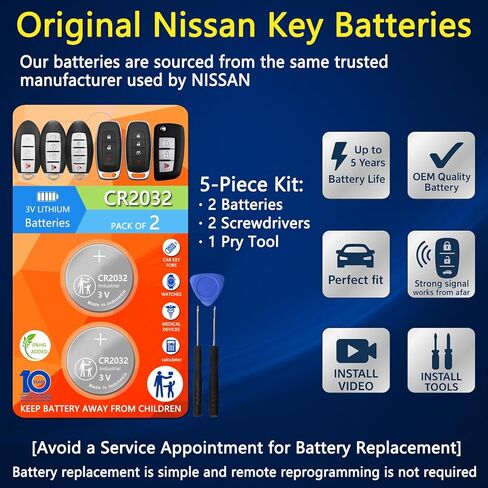 استبدال بطارية Key Fob لنيسان روج ألتيما سينترا فيرسا باثفايندر مورانو ماكسيما كيكس تيتان فرونتير أرمادا ليف جوك كويست 370Z GT-R جهاز التحكم عن بعد الذكي (عبوة من 2) in Kuwait