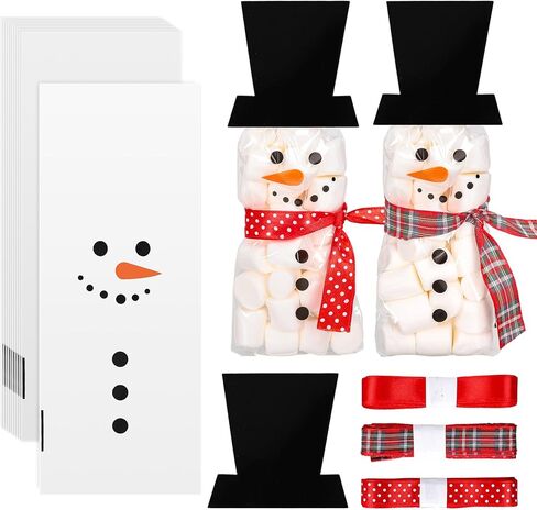 Whaline 100 Packs Winter Christmas Cellophane Treat Bags Snowman Clear Candy Goodie Bags Winter Xmas DIY Art Crafts Kit for Popcorn Sweet Party Favor Supplies in Saudi Arabia