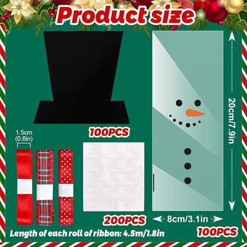 Whaline 100 Packs Winter Christmas Cellophane Treat Bags Snowman Clear Candy Goodie Bags Winter Xmas DIY Art Crafts Kit for Popcorn Sweet Party Favor Supplies in Saudi Arabia