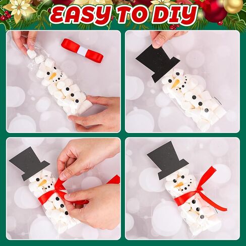 Whaline 100 Packs Winter Christmas Cellophane Treat Bags Snowman Clear Candy Goodie Bags Winter Xmas DIY Art Crafts Kit for Popcorn Sweet Party Favor Supplies in Saudi Arabia