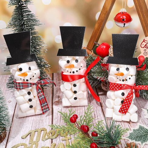 Whaline 100 Packs Winter Christmas Cellophane Treat Bags Snowman Clear Candy Goodie Bags Winter Xmas DIY Art Crafts Kit for Popcorn Sweet Party Favor Supplies in Saudi Arabia