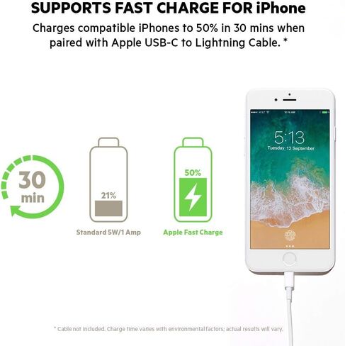 شاحن حائط USB-C بقدرة 27 واط من Belkin (شاحن USB-PD Iphone USB-C لهاتف Iphone 11، Pro، Max، XS، Max، XR، X، 8، Plus والمزيد) شاحن USB-C سريع لهاتف Iphone، شاحن حائط in Kuwait