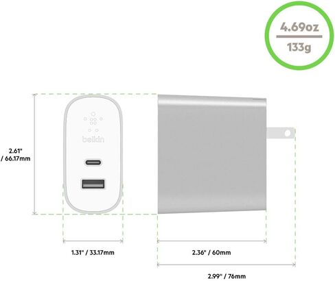شاحن حائط USB-C بقدرة 27 واط من Belkin (شاحن USB-PD Iphone USB-C لهاتف Iphone 11، Pro، Max، XS، Max، XR، X، 8، Plus والمزيد) شاحن USB-C سريع لهاتف Iphone، شاحن حائط in Kuwait