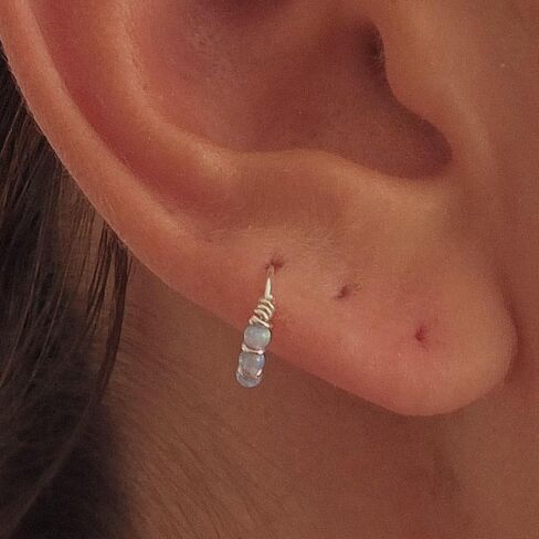 925 Sterling Silver VERY SMALL 10MM White & Purple Opal Hoop Earring - SINGLE Hoop for ONE ear - for Helix, Cartilage, 2nd Ear Piercing | Handmade by MiYa Jewelry Creations in Saudi Arabia