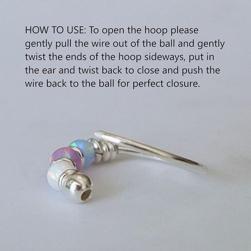925 Sterling Silver VERY SMALL 10MM White & Purple Opal Hoop Earring - SINGLE Hoop for ONE ear - for Helix, Cartilage, 2nd Ear Piercing | Handmade by MiYa Jewelry Creations in Saudi Arabia